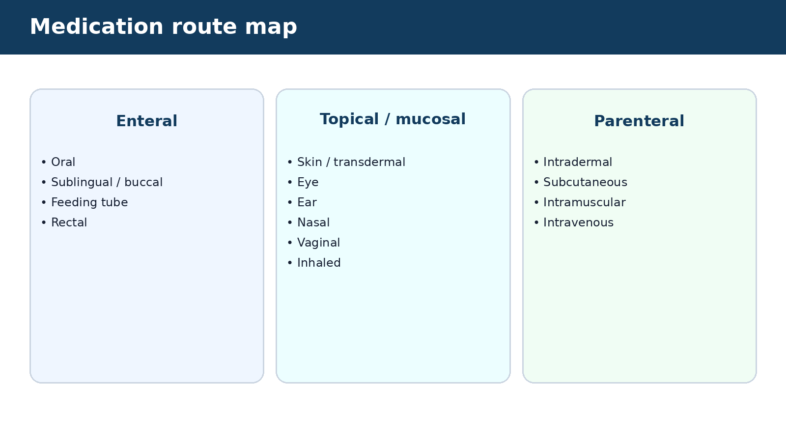 Medication route map — visual summary of the explanation in this section